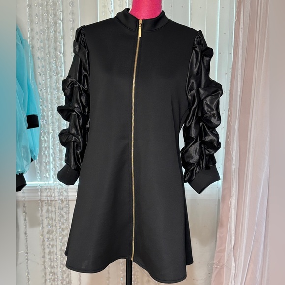Mock Neck Tunic Dress with Satin Sleeves - Picture 4 of 4